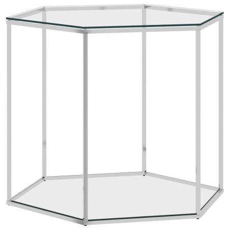 vidaXL Tavolino da Salotto Argento 50x50x43cm in Acciaio Inox e Vetro