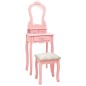 vidaXL Tavolo da Trucco con Sgabello Rosa 50x59x136 cm Legno Paulownia