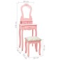vidaXL Tavolo da Trucco con Sgabello Rosa 50x59x136 cm Legno Paulownia