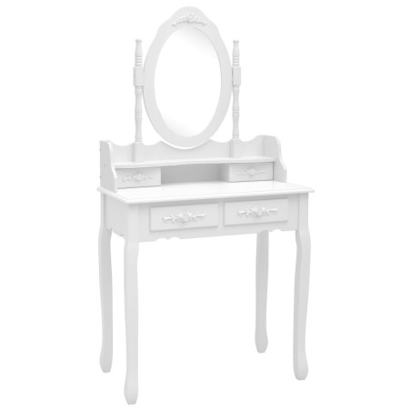vidaXL Tavolo da Trucco e Sgabello Bianco 75x69x140 cm Legno Paulownia