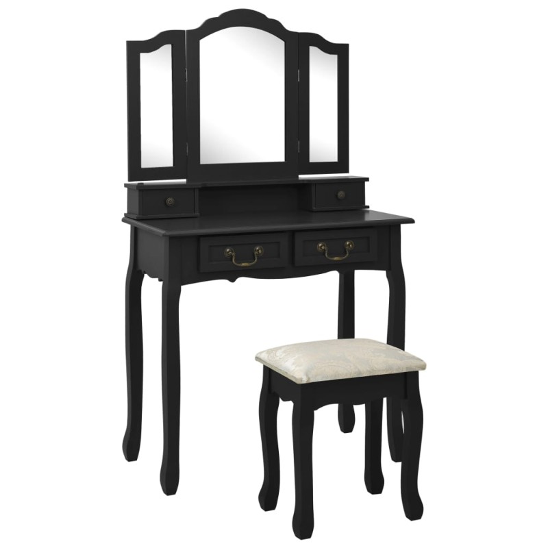 vidaXL Tavolo da Trucco con Sgabello Nero 80x69x141 cm Legno Paulownia vidaXL Tavolo da Trucco con Sgabello Nero 80x69x141 cm Legno Paulownia