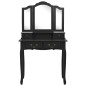vidaXL Tavolo da Trucco con Sgabello Nero 80x69x141 cm Legno Paulownia vidaXL Tavolo da Trucco con Sgabello Nero 80x69x141 cm Legno Paulownia