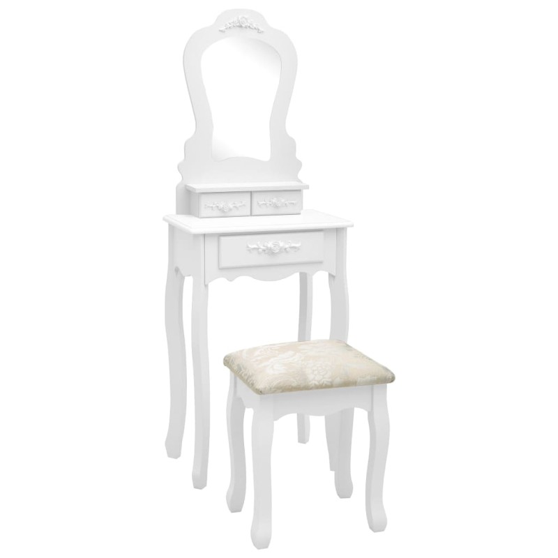 vidaXL Tavolo da Trucco e Sgabello Bianco 50x59x136 cm Legno Paulownia