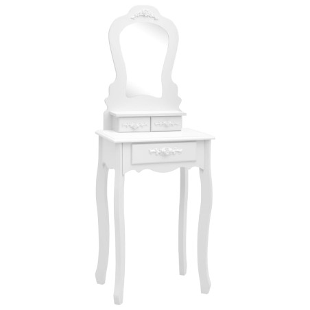 vidaXL Tavolo da Trucco e Sgabello Bianco 50x59x136 cm Legno Paulownia