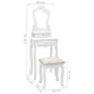 vidaXL Tavolo da Trucco e Sgabello Bianco 50x59x136 cm Legno Paulownia