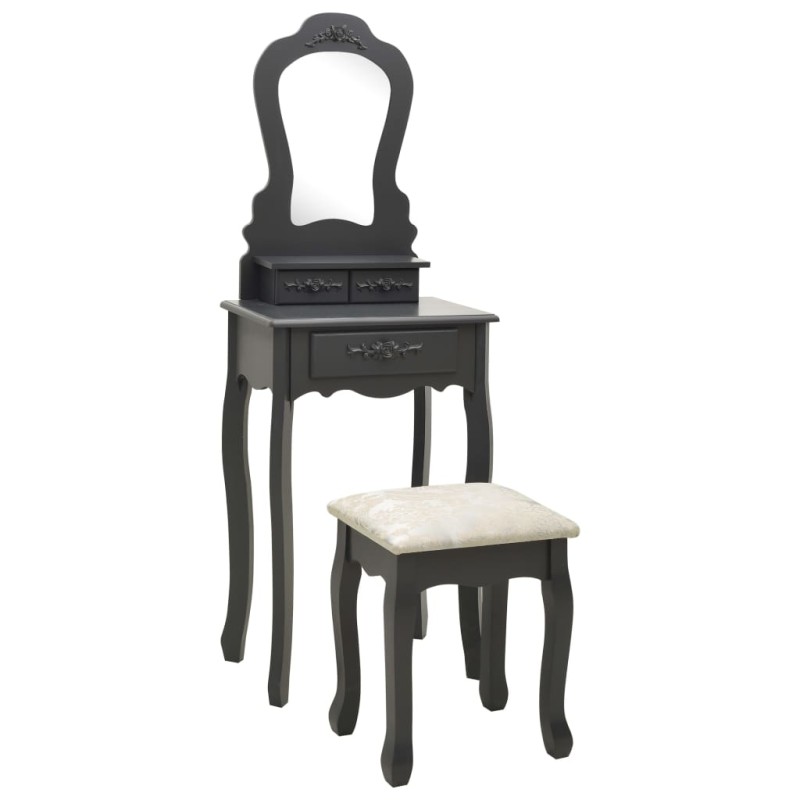vidaXL Tavolo da Trucco e Sgabello Grigio 50x59x136 cm Legno Paulownia vidaXL Tavolo da Trucco e Sgabello Grigio 50x59x136 cm Legno Paulownia