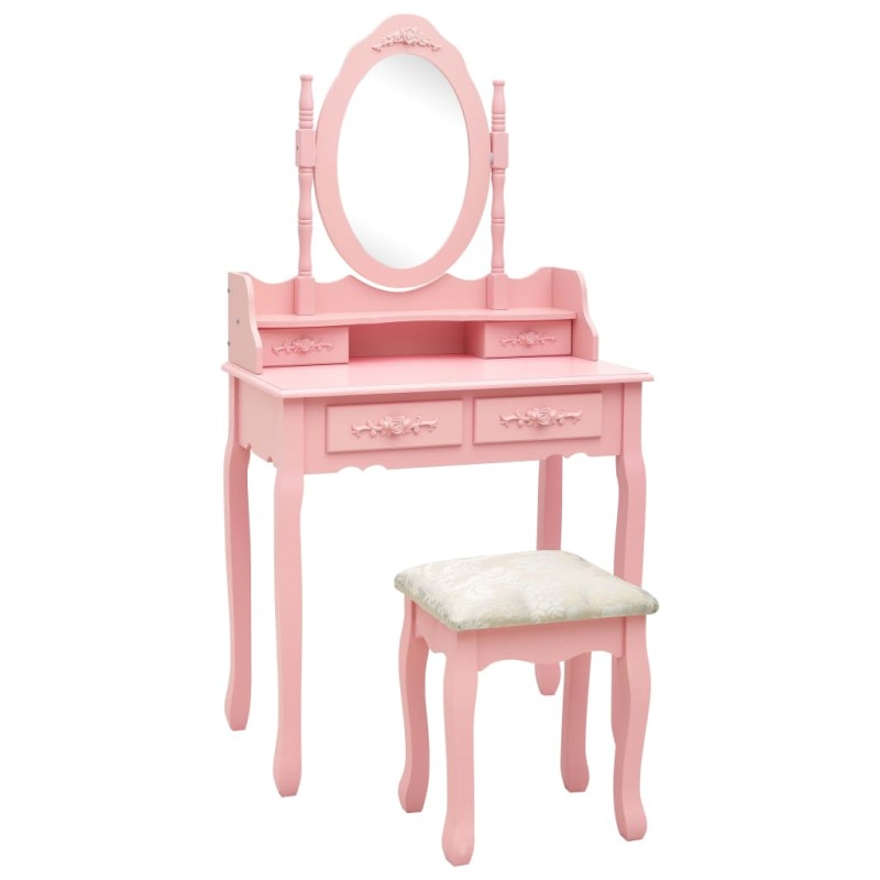 vidaXL Tavolo da Trucco con Sgabello Rosa 75x69x140 cm Legno Paulownia vidaXL Tavolo da Trucco con Sgabello Rosa 75x69x140 cm Legno Paulownia