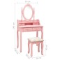 vidaXL Tavolo da Trucco con Sgabello Rosa 75x69x140 cm Legno Paulownia vidaXL Tavolo da Trucco con Sgabello Rosa 75x69x140 cm Legno Paulownia