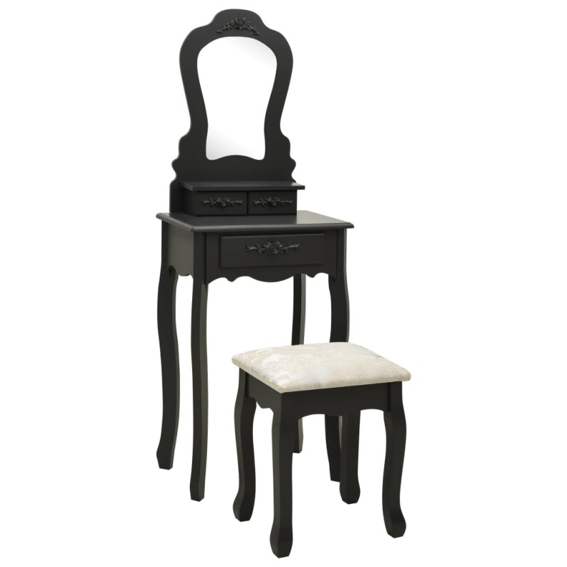 vidaXL Tavolo da Trucco con Sgabello Nero 50x59x136 cm Legno Paulownia vidaXL Tavolo da Trucco con Sgabello Nero 50x59x136 cm Legno Paulownia