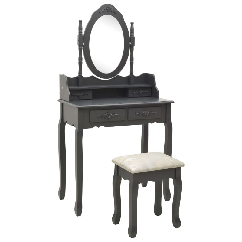 vidaXL Tavolo da Trucco e Sgabello Grigio 75x69x140 cm Legno Paulownia vidaXL Tavolo da Trucco e Sgabello Grigio 75x69x140 cm Legno Paulownia