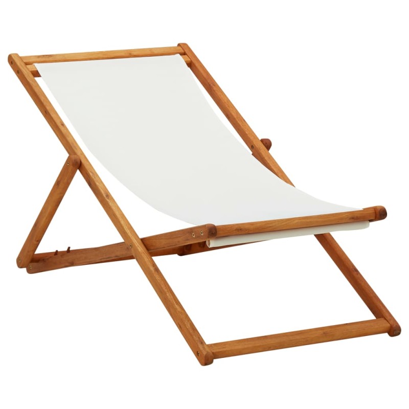 vidaXL Sedia da Spiaggia Pieghevole Legno di Eucalipto e Tessuto Crema vidaXL Sedia da Spiaggia Pieghevole Legno di Eucalipto e Tessuto Crema