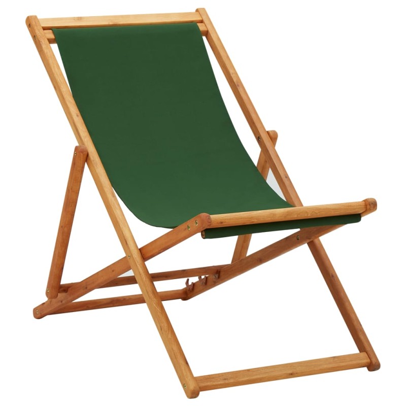 vidaXL Sedia da Spiaggia Pieghevole Legno di Eucalipto e Tessuto Verde vidaXL Sedia da Spiaggia Pieghevole Legno di Eucalipto e Tessuto Verde