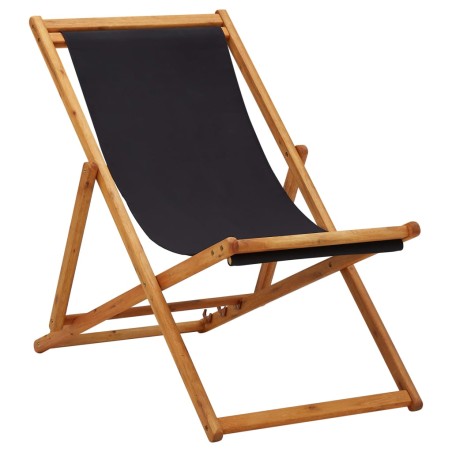 vidaXL Sedia da Spiaggia Pieghevole Legno di Eucalipto e Tessuto Nero