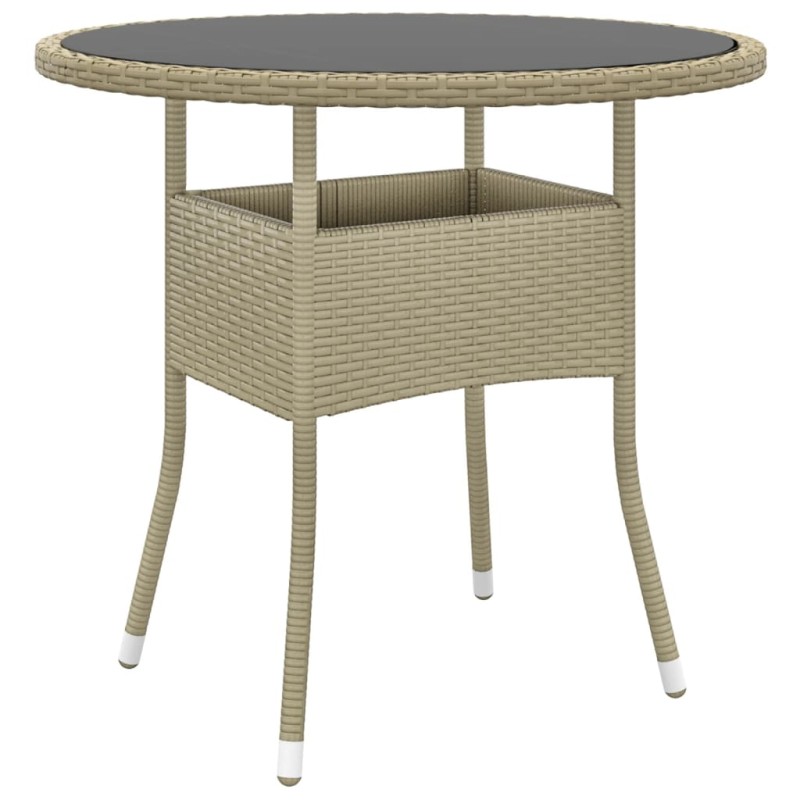 vidaXL Tavolo da Giardino Ø80x75cm Vetro Temperato e Polyrattan Beige vidaXL Tavolo da Giardino Ø80x75cm Vetro Temperato e Polyrattan Beige