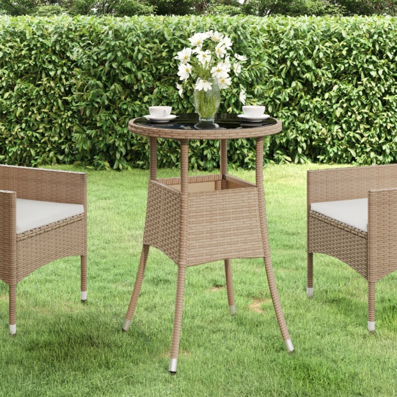 vidaXL Tavolo da Giardino Ø60x75 cm Vetro Temperato e Polyrattan Beige vidaXL Tavolo da Giardino Ø60x75 cm Vetro Temperato e Polyrattan Beige