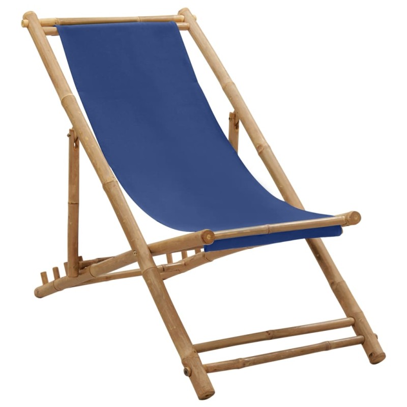 vidaXL Sedia a Sdraio in Bambù e Tela Blu Marino vidaXL Sedia a Sdraio in Bambù e Tela Blu Marino