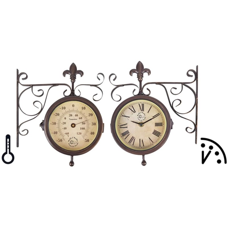 Esschert Design TF005 Orologio da parete di stazione con termometro Esschert Design TF005 Orologio da parete di stazione con termometro