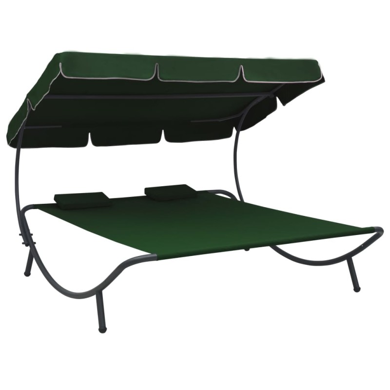 vidaXL Lettino Prendisole con Baldacchino e Cuscini Verde vidaXL Lettino Prendisole con Baldacchino e Cuscini Verde