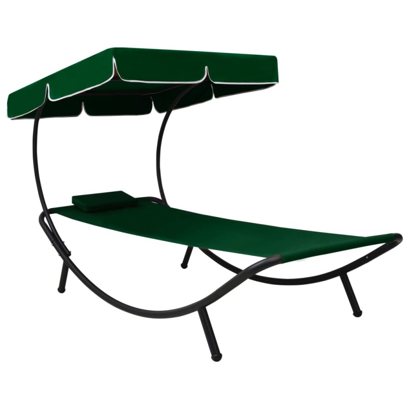 vidaXL Lettino Prendisole con Baldacchino e Cuscino Verde vidaXL Lettino Prendisole con Baldacchino e Cuscino Verde