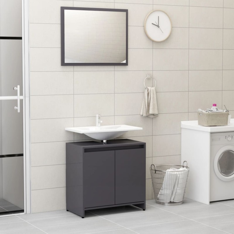 Set Mobili da Bagno Grigio Lucido in Truciolato Set Mobili da Bagno Grigio Lucido in Truciolato
