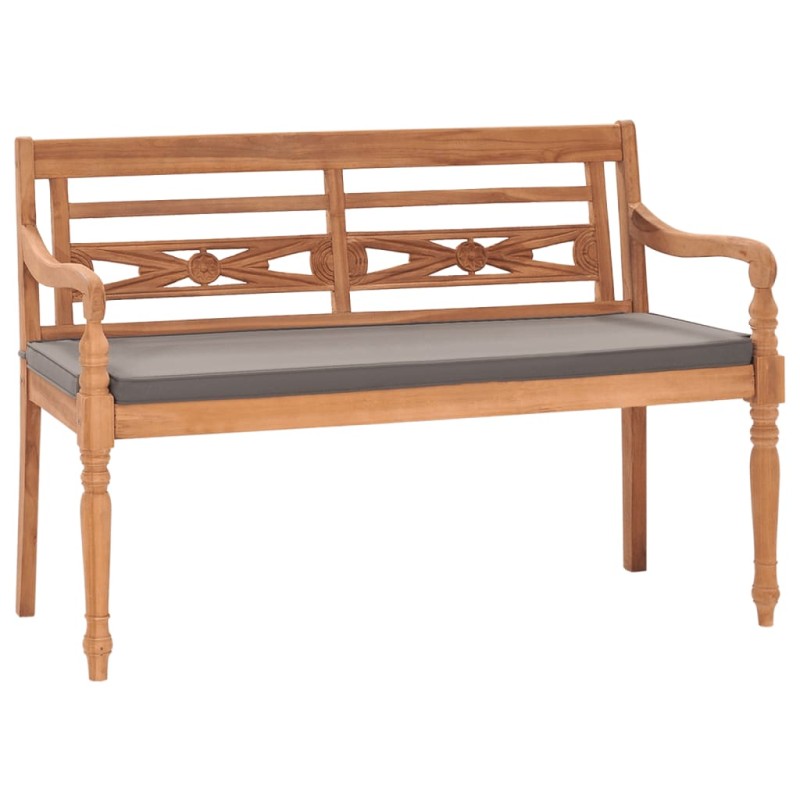 vidaXL Panca Batavia con Cuscino Grigio Scuro 120 cm Massello di Teak vidaXL Panca Batavia con Cuscino Grigio Scuro 120 cm Massello di Teak