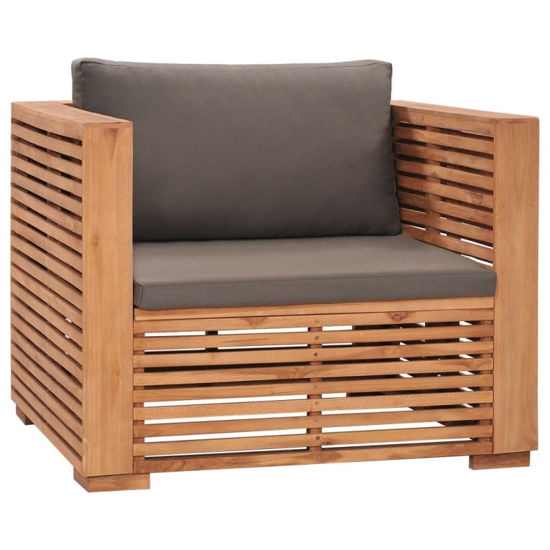 vidaXL Poltrona da Giardino con Cuscini Grigio Scuro in Teak Massello vidaXL Poltrona da Giardino con Cuscini Grigio Scuro in Teak Massello