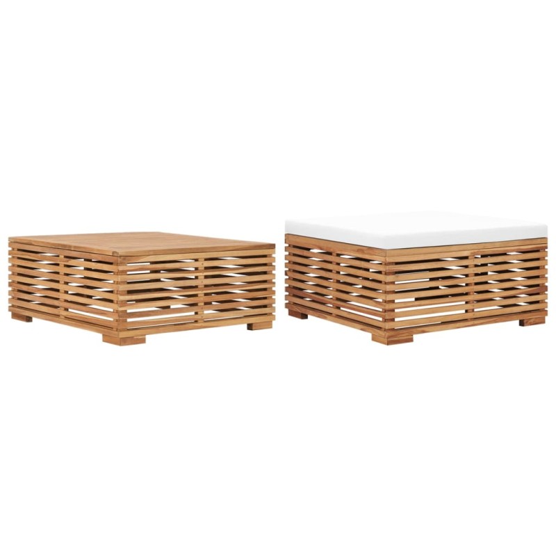 vidaXL Set Tavolino e Poggiapiedi da Giardino Cuscino Crema in Teak vidaXL Set Tavolino e Poggiapiedi da Giardino Cuscino Crema in Teak