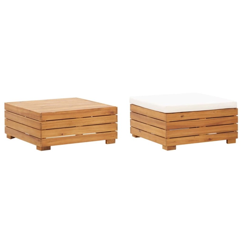 vidaXL Set Tavolino Poggiapiedi da Giardino Cuscino Massello d'Acacia vidaXL Set Tavolino Poggiapiedi da Giardino Cuscino Massello d'Acacia