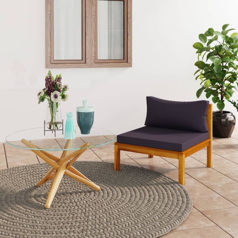 vidaXL Divano Centrale Modulare Cuscini Grigio Scuro Massello Acacia vidaXL Divano Centrale Modulare Cuscini Grigio Scuro Massello Acacia