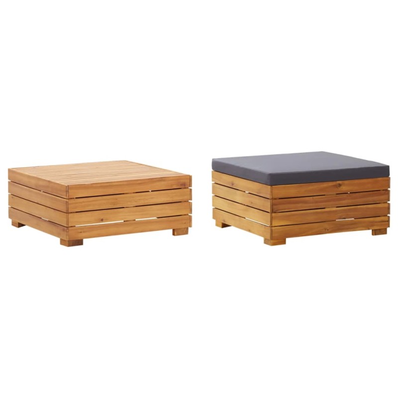 vidaXL Set Tavolino Poggiapiedi da Giardino Cuscino Massello d'Acacia vidaXL Set Tavolino Poggiapiedi da Giardino Cuscino Massello d'Acacia