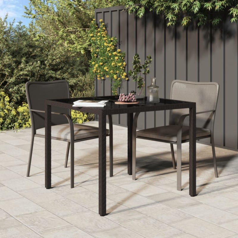 vidaXL Tavolo Giardino 90x90x75cm Vetro Temperato e Polyrattan Marrone vidaXL Tavolo Giardino 90x90x75cm Vetro Temperato e Polyrattan Marrone
