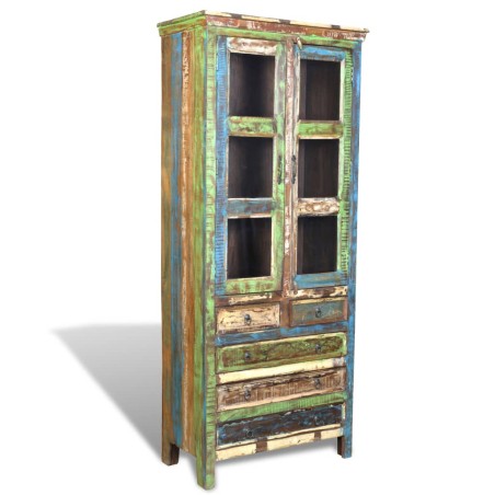 vidaXL Libreria Multicolore in Legno Riciclato con 5 Scaffali e 2 Ante