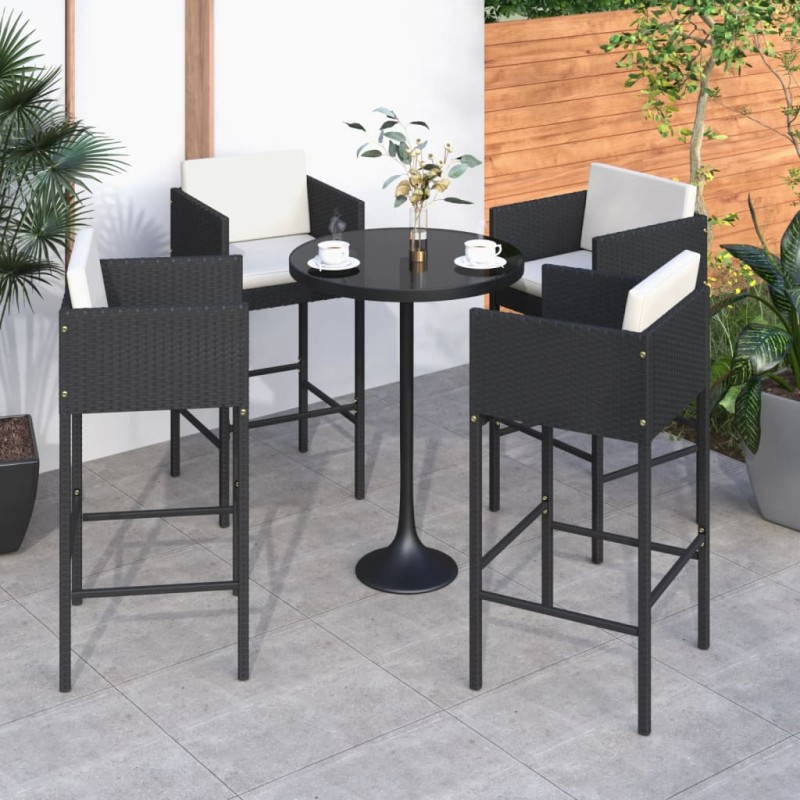 vidaXL Sgabelli da Bar 4 pz con Cuscini Neri in Polyrattan vidaXL Sgabelli da Bar 4 pz con Cuscini Neri in Polyrattan