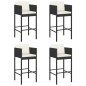vidaXL Sgabelli da Bar 4 pz con Cuscini Neri in Polyrattan vidaXL Sgabelli da Bar 4 pz con Cuscini Neri in Polyrattan