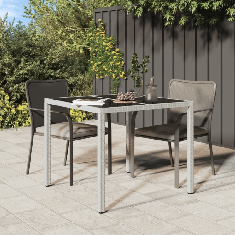 vidaXL Tavolo Giardino 90x90x75 cm Vetro Temperato e Polyrattan Bianco vidaXL Tavolo Giardino 90x90x75 cm Vetro Temperato e Polyrattan Bianco
