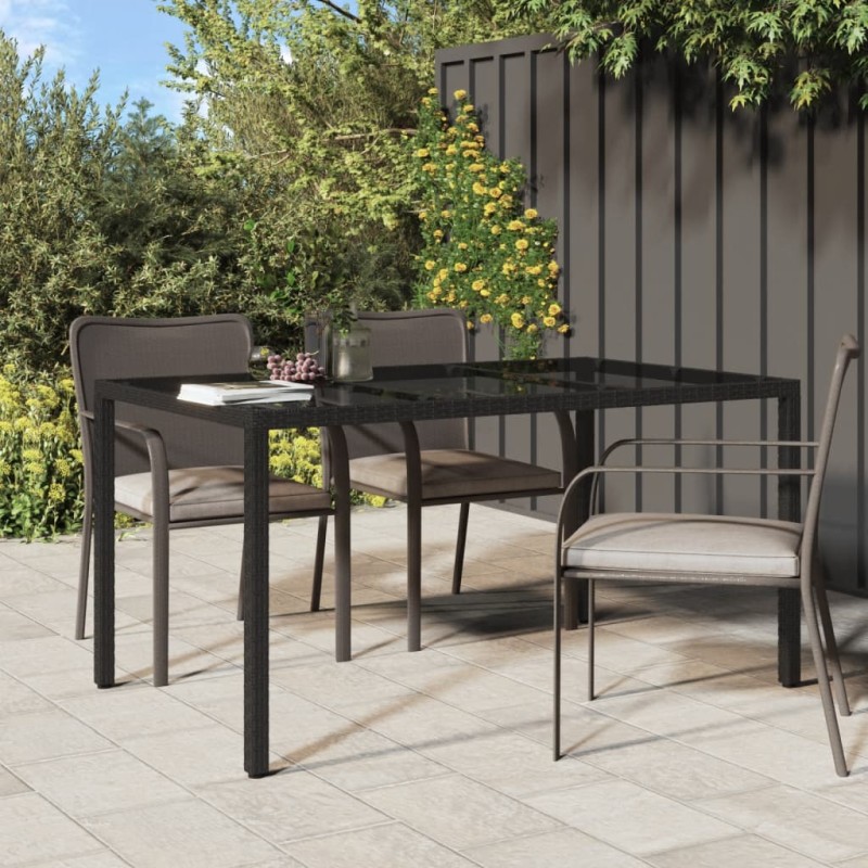 vidaXL Tavolo Giardino 150x90x75 cm Vetro Temperato e Polyrattan Nero vidaXL Tavolo Giardino 150x90x75 cm Vetro Temperato e Polyrattan Nero