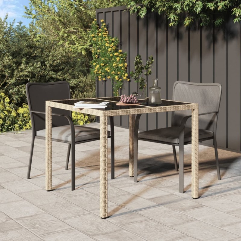 vidaXL Tavolo Giardino 90x90x75 cm Vetro Temperato e Polyrattan Beige vidaXL Tavolo Giardino 90x90x75 cm Vetro Temperato e Polyrattan Beige