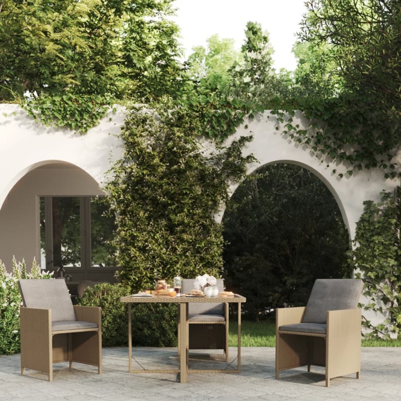 vidaXL Tavolo da Giardino Beige 109x107x74 cm in Polyrattan e Vetro vidaXL Tavolo da Giardino Beige 109x107x74 cm in Polyrattan e Vetro