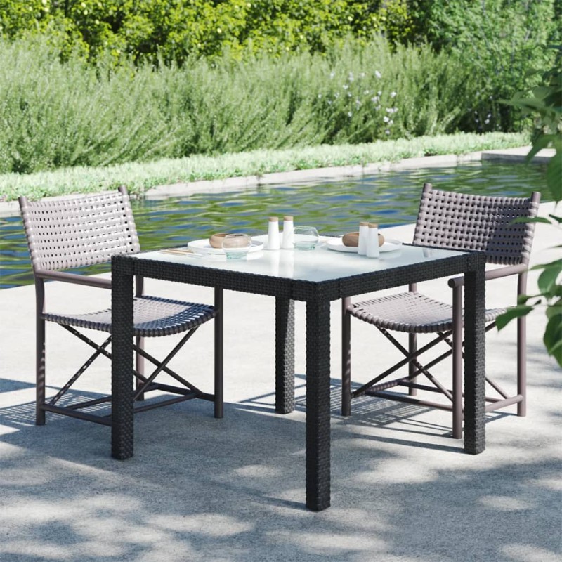 vidaXL Tavolo Giardino 90x90x75 cm Vetro Temperato e Polyrattan Nero vidaXL Tavolo Giardino 90x90x75 cm Vetro Temperato e Polyrattan Nero