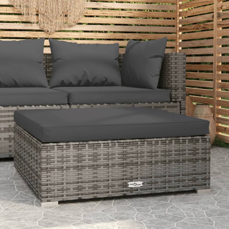 vidaXL Poggiapiedi Giardino con Cuscino Grigio 70x70x30 cm Polyrattan vidaXL Poggiapiedi Giardino con Cuscino Grigio 70x70x30 cm Polyrattan