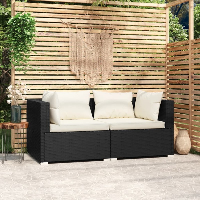 vidaXL Divano a 2 Posti con Cuscini in Polyrattan Nero vidaXL Divano a 2 Posti con Cuscini in Polyrattan Nero