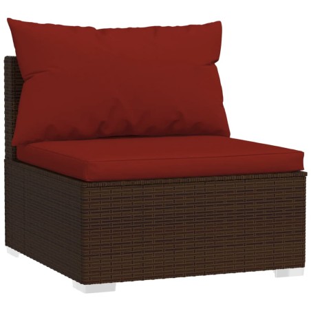 vidaXL Divano Centrale da Giardino con Cuscini in Polyrattan Marrone
