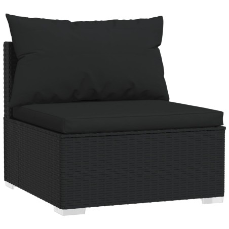 vidaXL Divano Centrale da Giardino con Cuscini in Polyrattan Nero