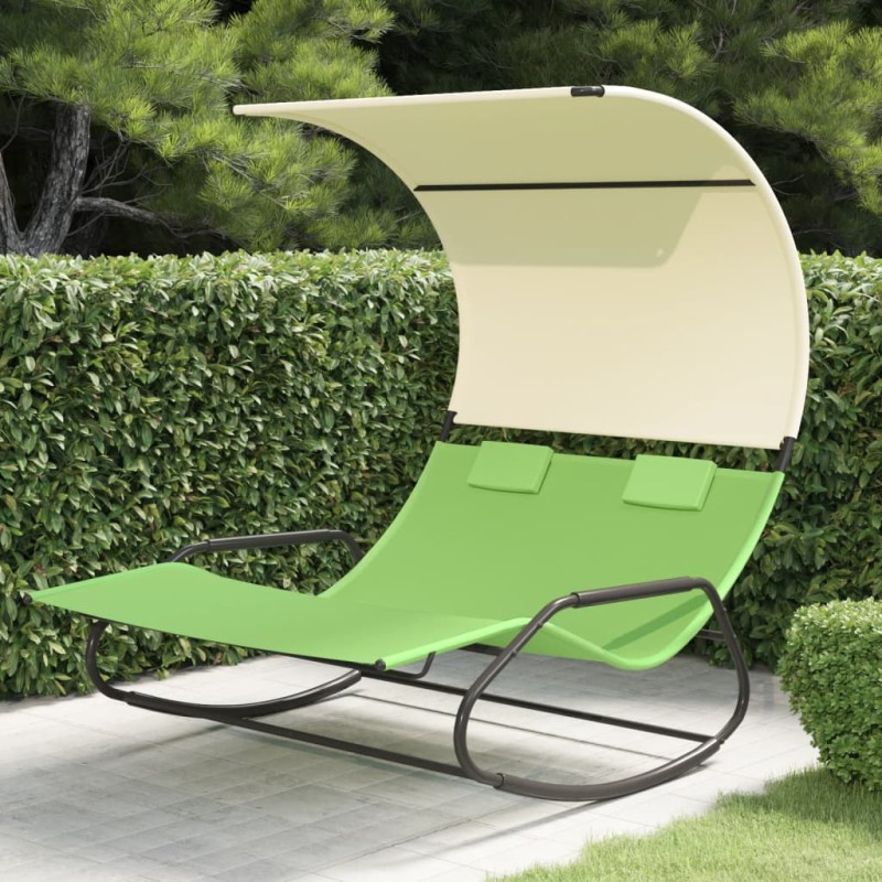 vidaXL Lettino Prendisole Doppio a Dondolo e Baldacchino Verde e Crema vidaXL Lettino Prendisole Doppio a Dondolo e Baldacchino Verde e Crema