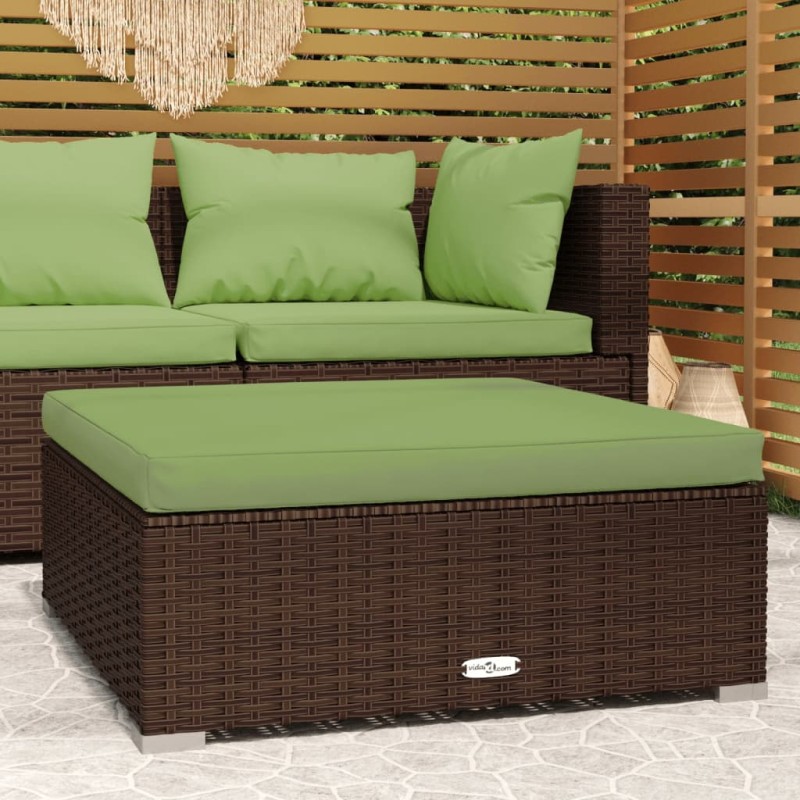 vidaXL Poggiapiedi Giardino con Cuscino Marrone 70x70x30 cm Polyrattan
