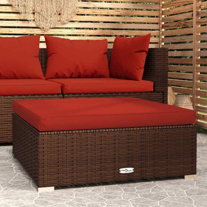 vidaXL Poggiapiedi Giardino con Cuscino Marrone 70x70x30 cm Polyrattan vidaXL Poggiapiedi Giardino con Cuscino Marrone 70x70x30 cm Polyrattan