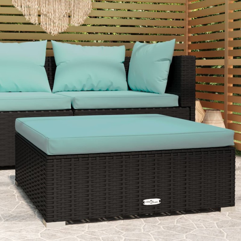 vidaXL Poggiapiedi da Giardino con Cuscino Nero 70x70x30 cm Polyrattan vidaXL Poggiapiedi da Giardino con Cuscino Nero 70x70x30 cm Polyrattan