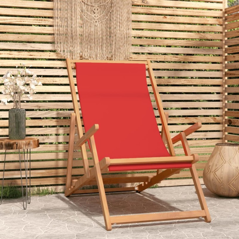 vidaXL Sdraio Pieghevole da Spiaggia in Legno Massello di Teak Rossa vidaXL Sdraio Pieghevole da Spiaggia in Legno Massello di Teak Rossa