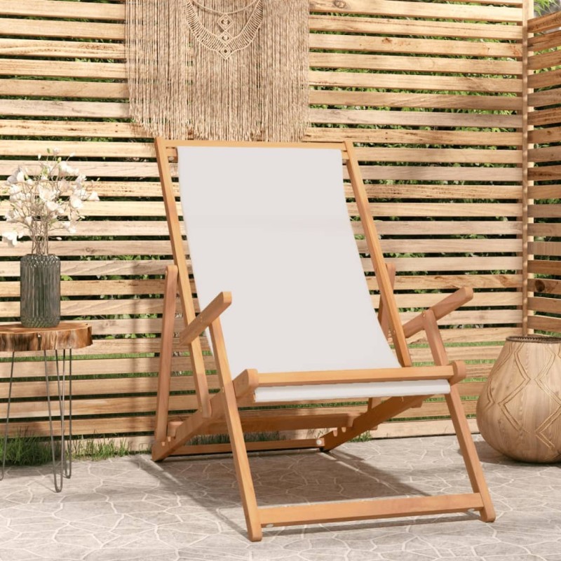 vidaXL Sdraio Pieghevole da Spiaggia in Legno Massello di Teak Crema vidaXL Sdraio Pieghevole da Spiaggia in Legno Massello di Teak Crema