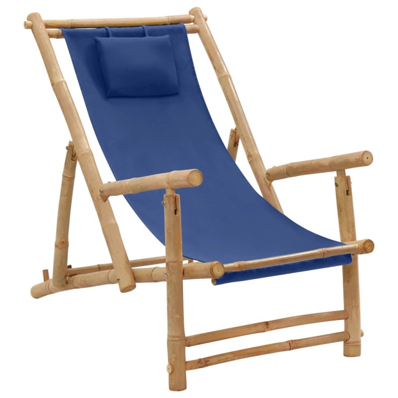 vidaXL Sedia a Sdraio in Bambù e Tela Blu Marino vidaXL Sedia a Sdraio in Bambù e Tela Blu Marino